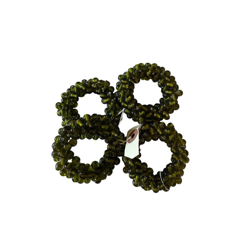 Park Designs Napkin Rings Green Beaded NWT Set Of 4